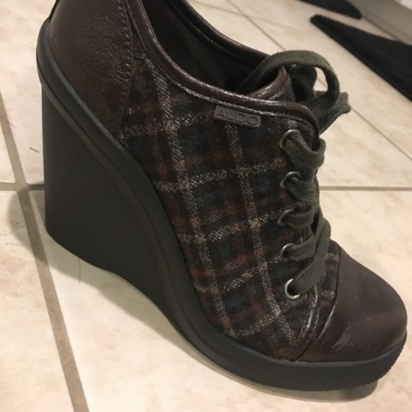 Aldo Derksen Plaid Sneaker Wedge Heels Shoes Boots - Picture 5 of 14